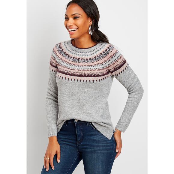 Maurices Sweaters - Maurices Gray and Pink Patterned Sweater